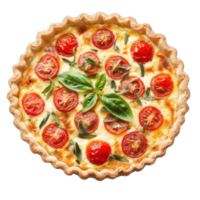 Collection of . A Quiche with a Flaky Crust Filled with Eggs, Cheese, Tomatoes and Herbs, isolated on a transparency background. png