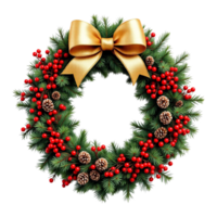 A christmas wreath with red berries and burlap ribbon bow on it file png