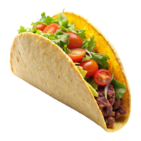 un taco ese es amarillo y verde con Tomates y lechuga aislado en transparente antecedentes png
