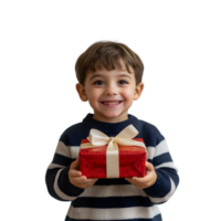 Smiling Child Holding a Red Gift Box with Bow for Christmas Celebration png