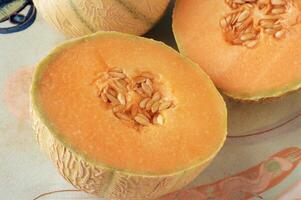 Cantaloupe melon close view background photo