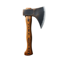A sharp axe with a wooden handle isolated on transparent background png