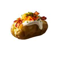 A potato covered in bacon and cheese png