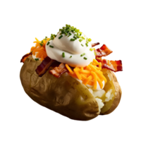 A baked potato with bacon, cheese and sour cream png