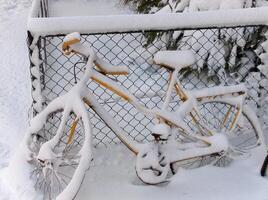 Bicycle Wheel and Tire in the Snow photo