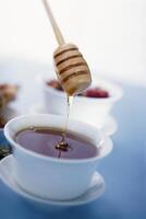 A Cozy Coffee Moment. A Cup of Brewed Java on the Table photo