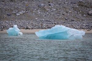 cruising in the Arctic on Svalbard in the Magdalensfjorden along glacier and small icebergs photo