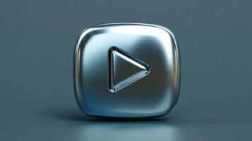 Shiny metallic play button icon reflecting on surface photo