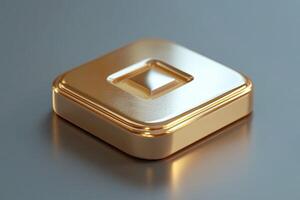 Golden play button shining on reflective surface, embracing luxury and entertainment photo