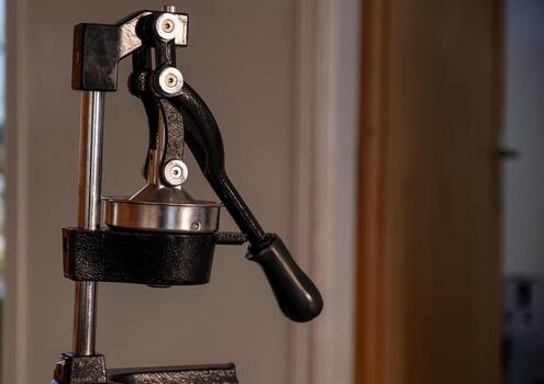 Manual Metal Citrus Juicer in a Kitchen Setting photo