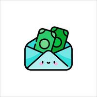 An envelope with money inside it, with a smiley face vector