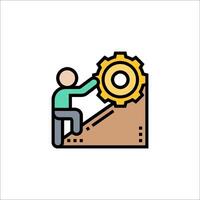 A man is climbing up a hill with a gear wheel vector