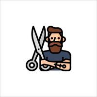 A man with a beard and scissors is holding a pair of scissors vector
