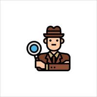 A man in a hat and suit holding a magnifying glass vector
