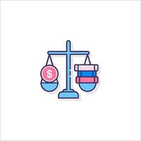A balance scale with a dollar sign and a stack of books vector