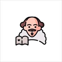 Shakespeare icon with a book and a mustache vector