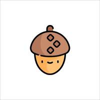A cartoon acorn icon with a face vector
