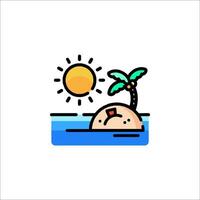 A cartoon island with a sun and palm tree vector