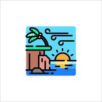 Tropical island with palm tree and sunset vector
