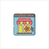 A colorful icon of a shop with a flower on it vector