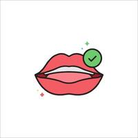 A red lips with a tick mark on it vector