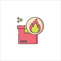 Fire icon in a box with a star on top vector