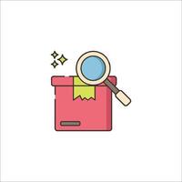 A magnifying glass is in a box with a ribbon vector