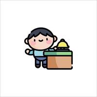 A cartoon character is standing at a desk with a box vector