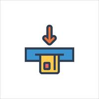 A flat icon of a computer with an arrow pointing down vector