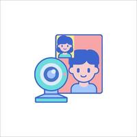 A webcam and a person in front of it vector