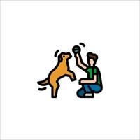 A man playing with a dog in a line style vector