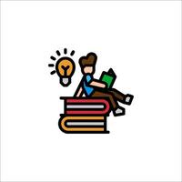 A man sitting on top of a stack of books with a light bulb vector