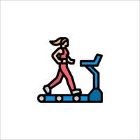 A woman running on a treadmill icon vector
