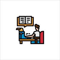A man sitting at a desk with a book in front of him vector