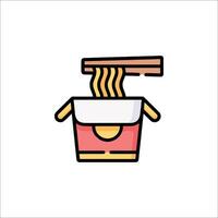A cartoon of noodles in a bowl with chopsticks vector