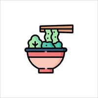 A bowl of noodles with chopsticks on top vector