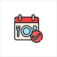 A calendar with a fork and knife icon vector
