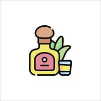 A bottle of tequila and a glass of agave vector