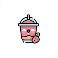 A strawberry shake with a face and a strawberry vector