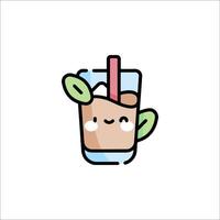 A cartoon drink with a straw and a green leaf vector