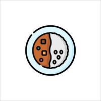 A plate with a bowl of rice and a slice of meat vector