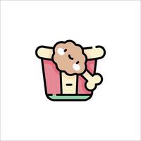 A cute little dog in a bucket with a bone vector