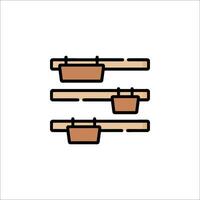 A shelf with two wooden shelves and a basket vector