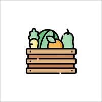 A wooden box with fruit and vegetables in it vector
