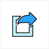 A blue arrow pointing to a square icon vector