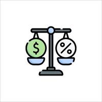 A balance scale with dollar signs and a percentage sign vector