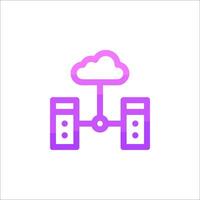 A purple cloud icon with two servers vector