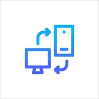 A computer and a monitor are connected to each other vector