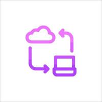 A purple cloud icon with a laptop and a cloud vector