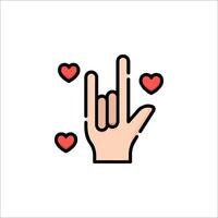 Rock hand gesture with hearts on it vector